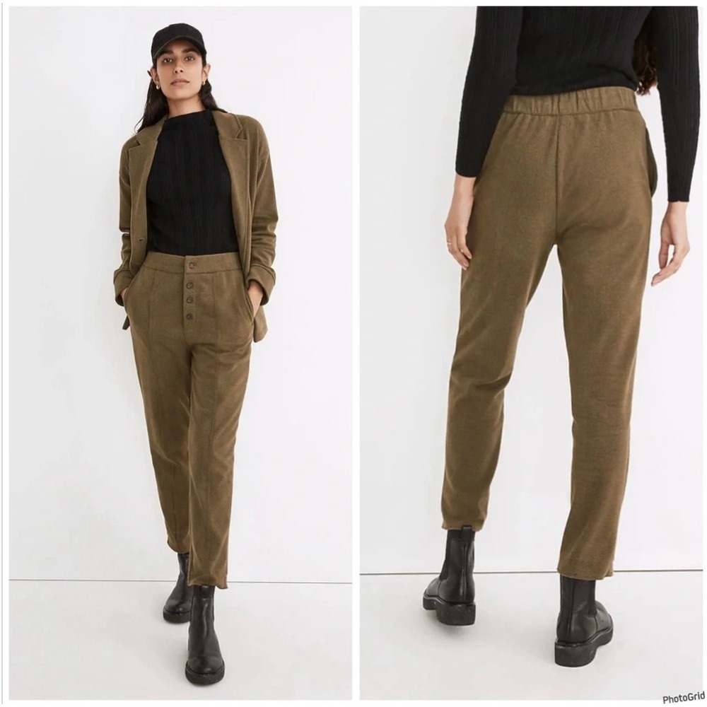 Madewell Huston Button Front Pants Glenβ Plaid Olive Green High Rise Trousers M